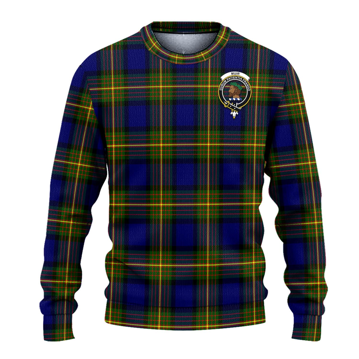 Muir Tartan Knitted Sweater with Family Crest - Tartanvibesclothing