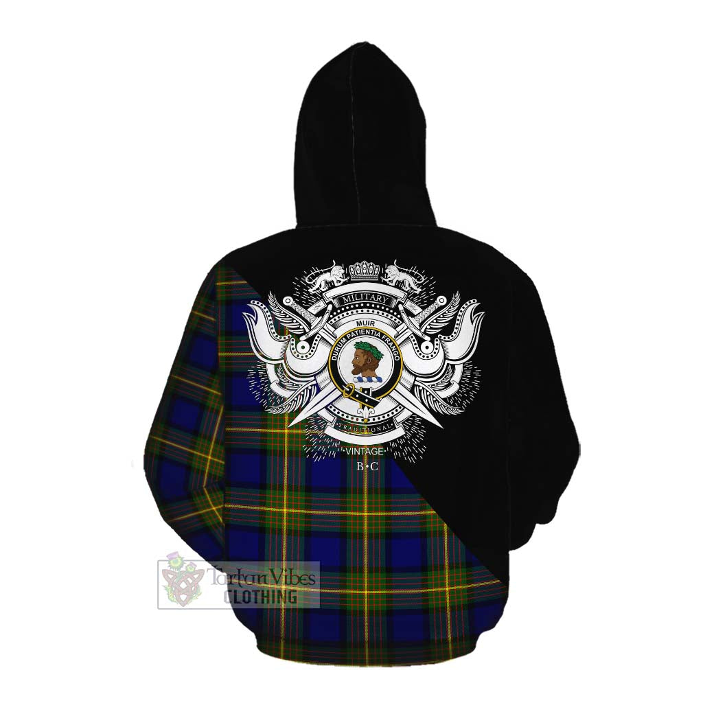 Tartan Vibes Clothing Muir Tartan Cotton Hoodie with Family Crest and Military Logo Style