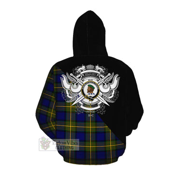 Muir Tartan Cotton Hoodie with Family Crest and Military Logo Style