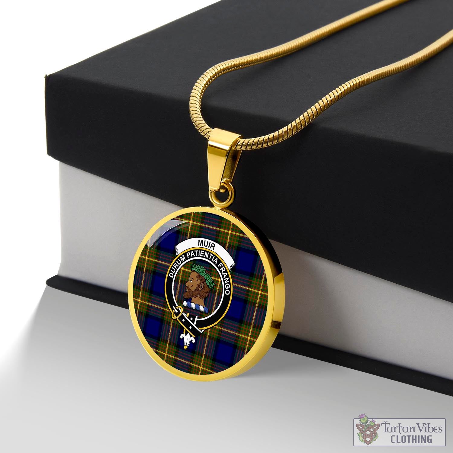 Tartan Vibes Clothing Muir Tartan Circle Necklace with Family Crest