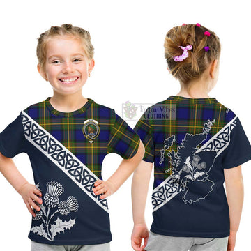 Muir Tartan Kid T-Shirt Featuring Thistle and Scotland Map