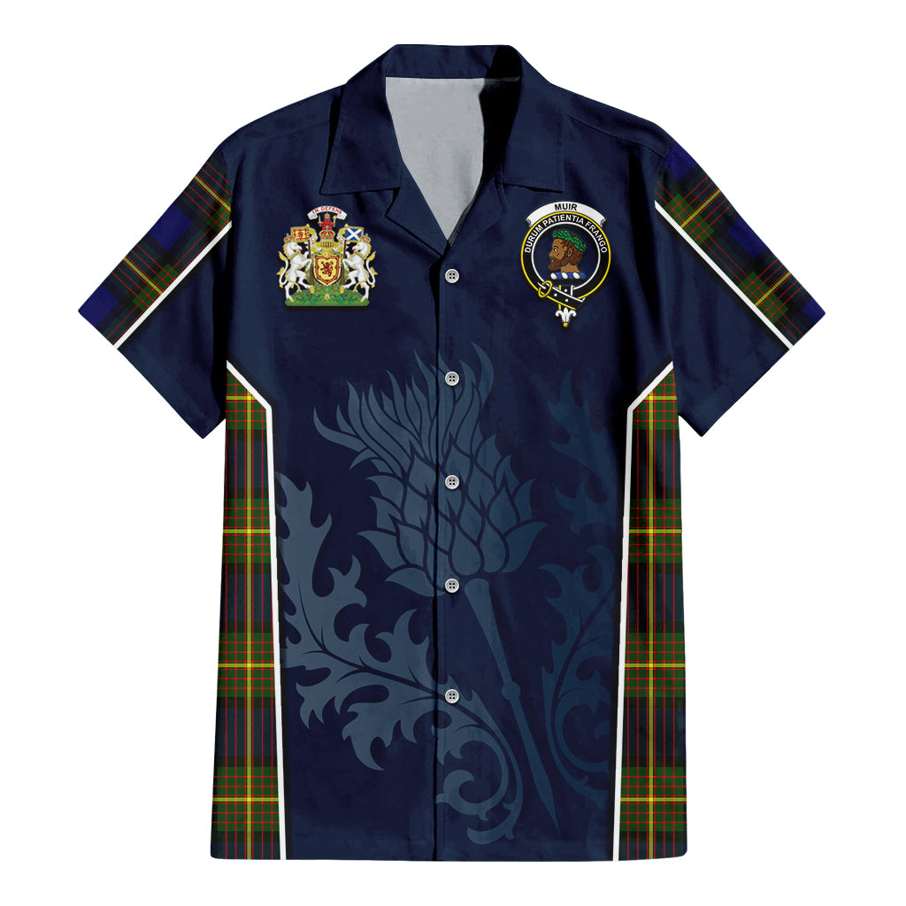 Tartan Vibes Clothing Muir Tartan Short Sleeve Button Up Shirt with Family Crest and Scottish Thistle Vibes Sport Style