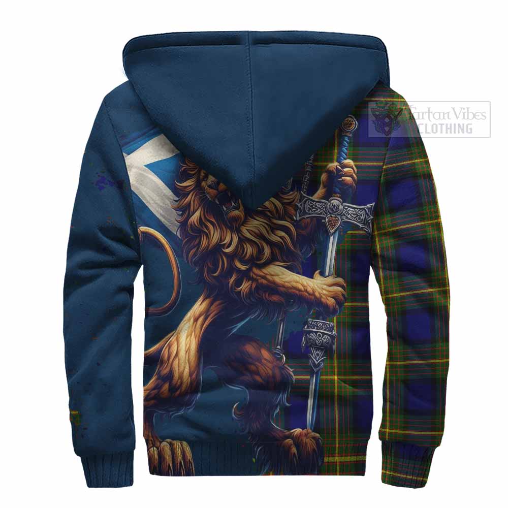 Tartan Vibes Clothing Muir Tartan Family Crest Sherpa Hoodie with Scottish Majestic Lion