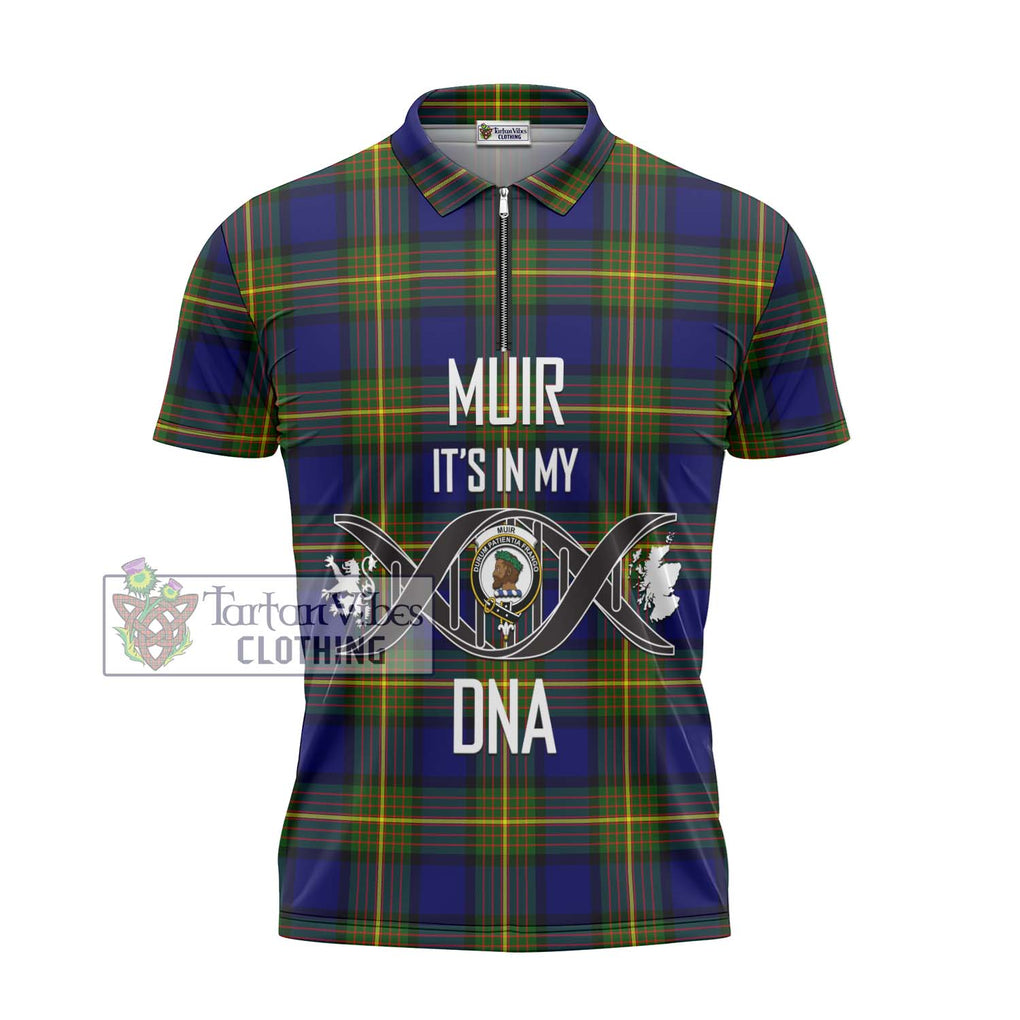 Muir Tartan Zipper Polo Shirt with Family Crest DNA In Me Style - Tartanvibesclothing Shop