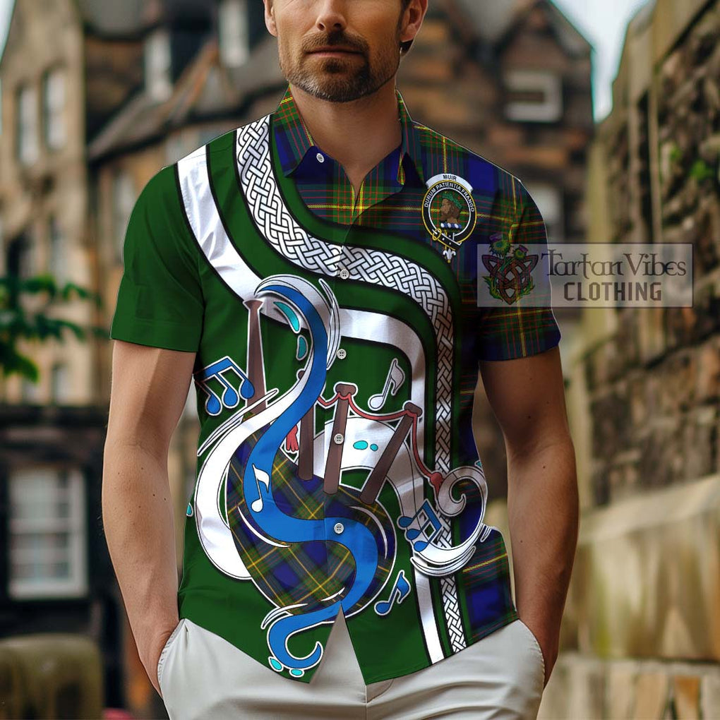 Muir Tartan Short Sleeve Button Shirt with Epic Bagpipe Style - Tartanvibesclothing Shop