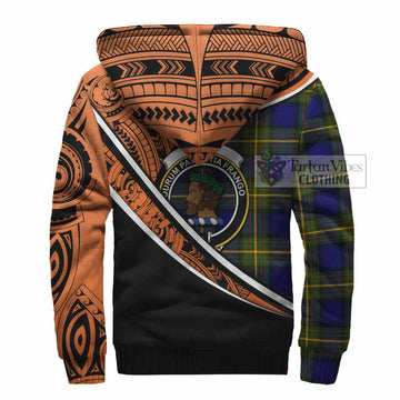 Muir Crest Tartan Sherpa Hoodie with Polynesian Vibes Style - Orange Version