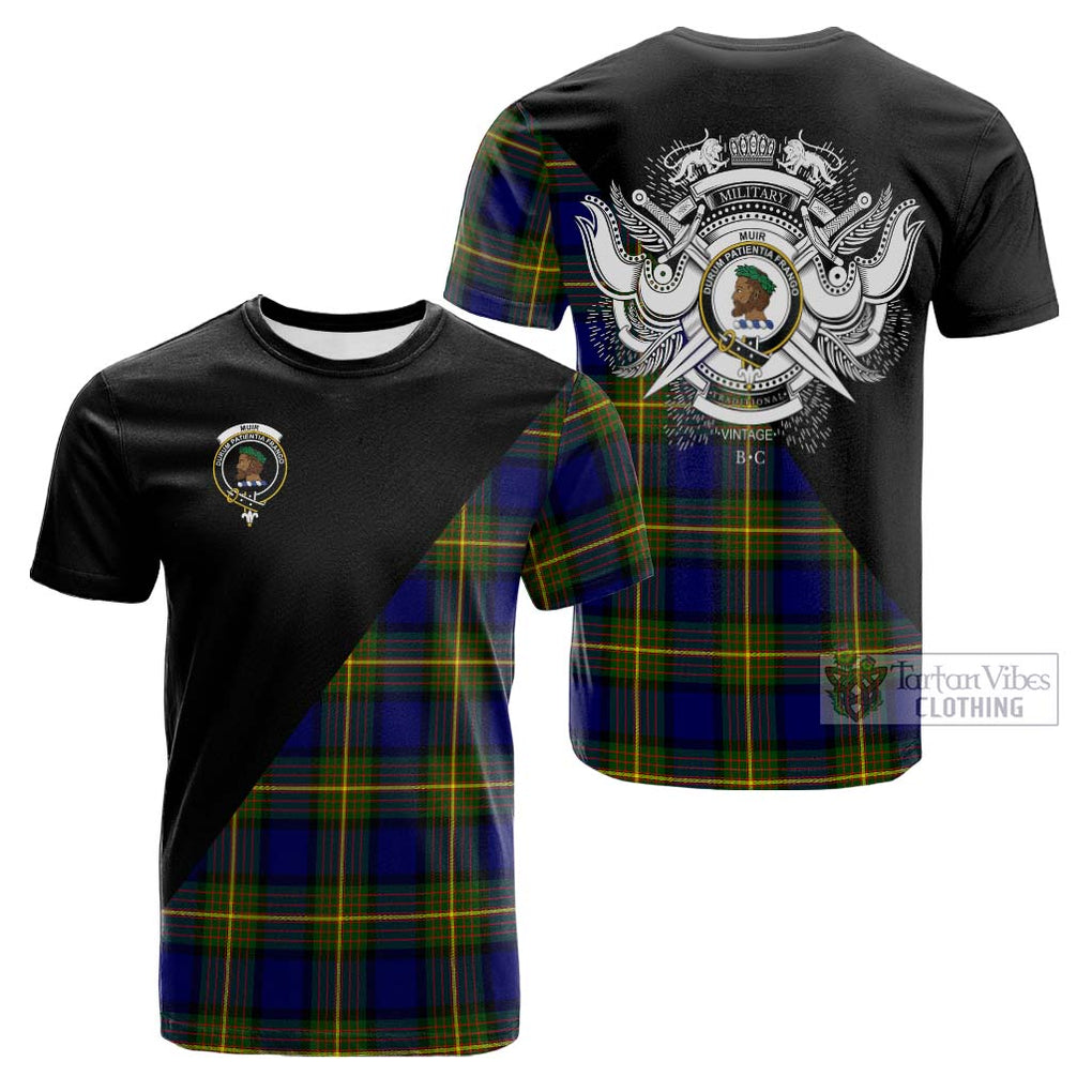 Tartan Vibes Clothing Muir Tartan Cotton T-shirt with Family Crest and Military Logo Style