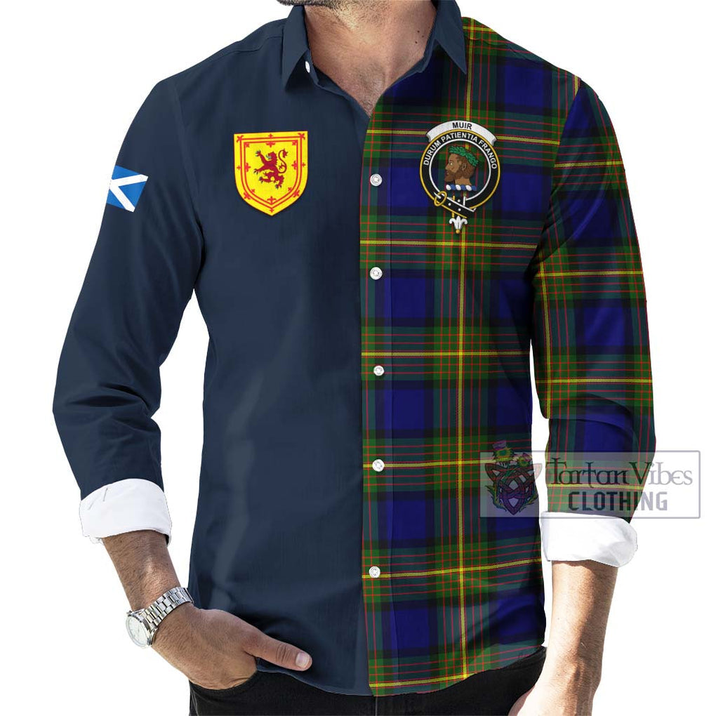 Tartan Vibes Clothing Muir Tartan Long Sleeve Button Shirt with Scottish Lion Royal Arm Half Style