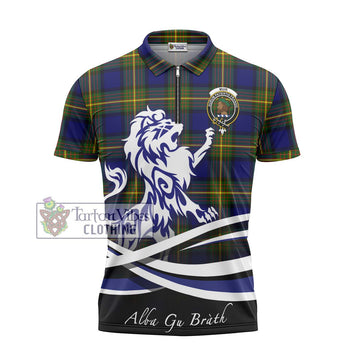 Muir Tartan Zipper Polo Shirt with Alba Gu Brath Regal Lion Emblem