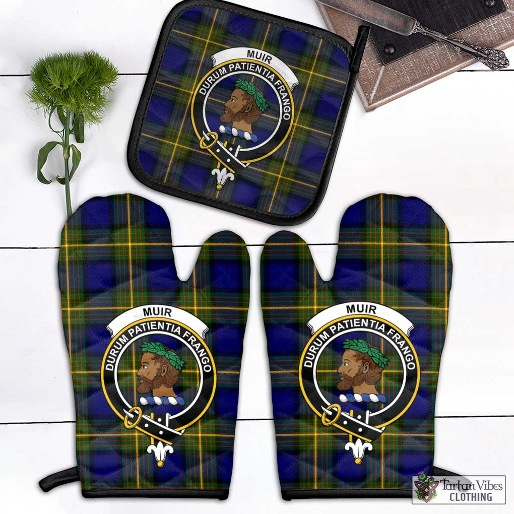 Muir Tartan Combo Oven Mitt & Pot-Holder with Family Crest Black - Tartan Vibes Clothing