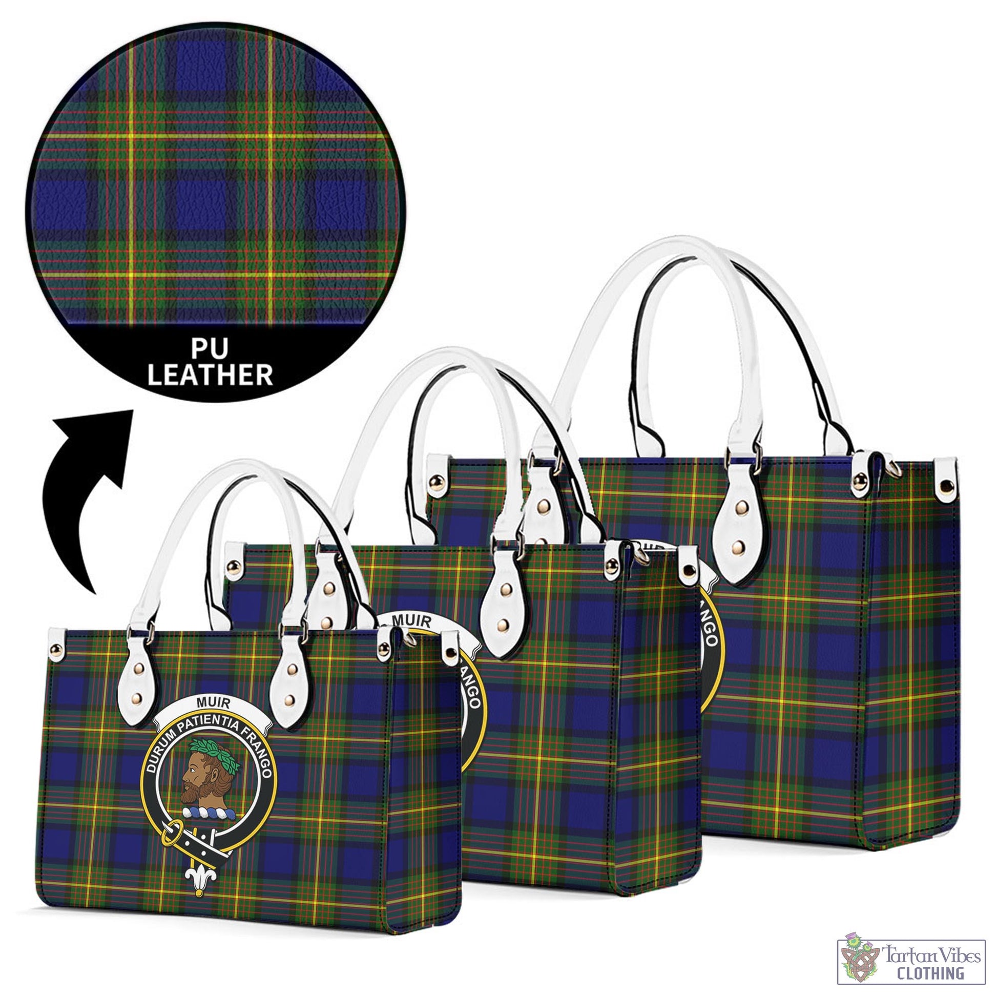 Tartan Vibes Clothing Muir Tartan Luxury Leather Handbags with Family Crest