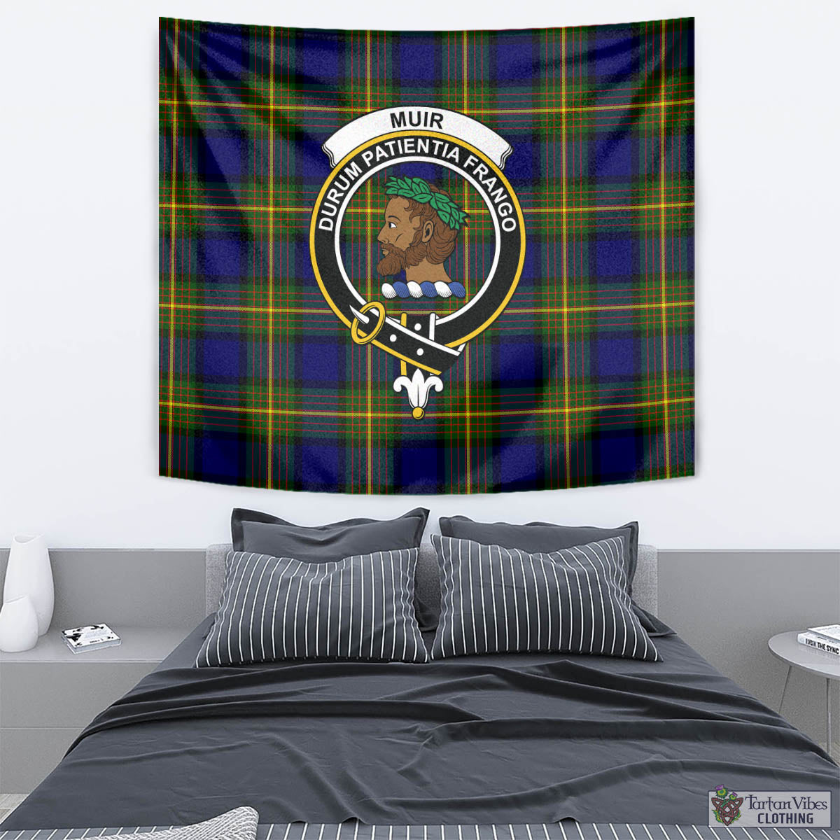 Tartan Vibes Clothing Muir Tartan Tapestry Wall Hanging and Home Decor for Room with Family Crest