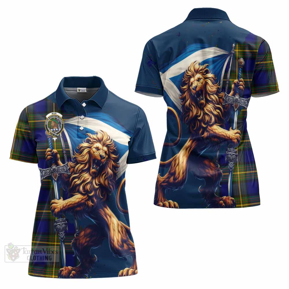 Tartan Vibes Clothing Muir Tartan Family Crest Women's Polo Shirt with Scottish Majestic Lion