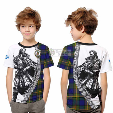 Muir Tartan Clan Crest Kid T-Shirt with Highlander Warrior Celtic Style