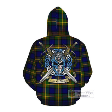 Muir Tartan Cotton Hoodie with Family Crest Celtic Skull Style