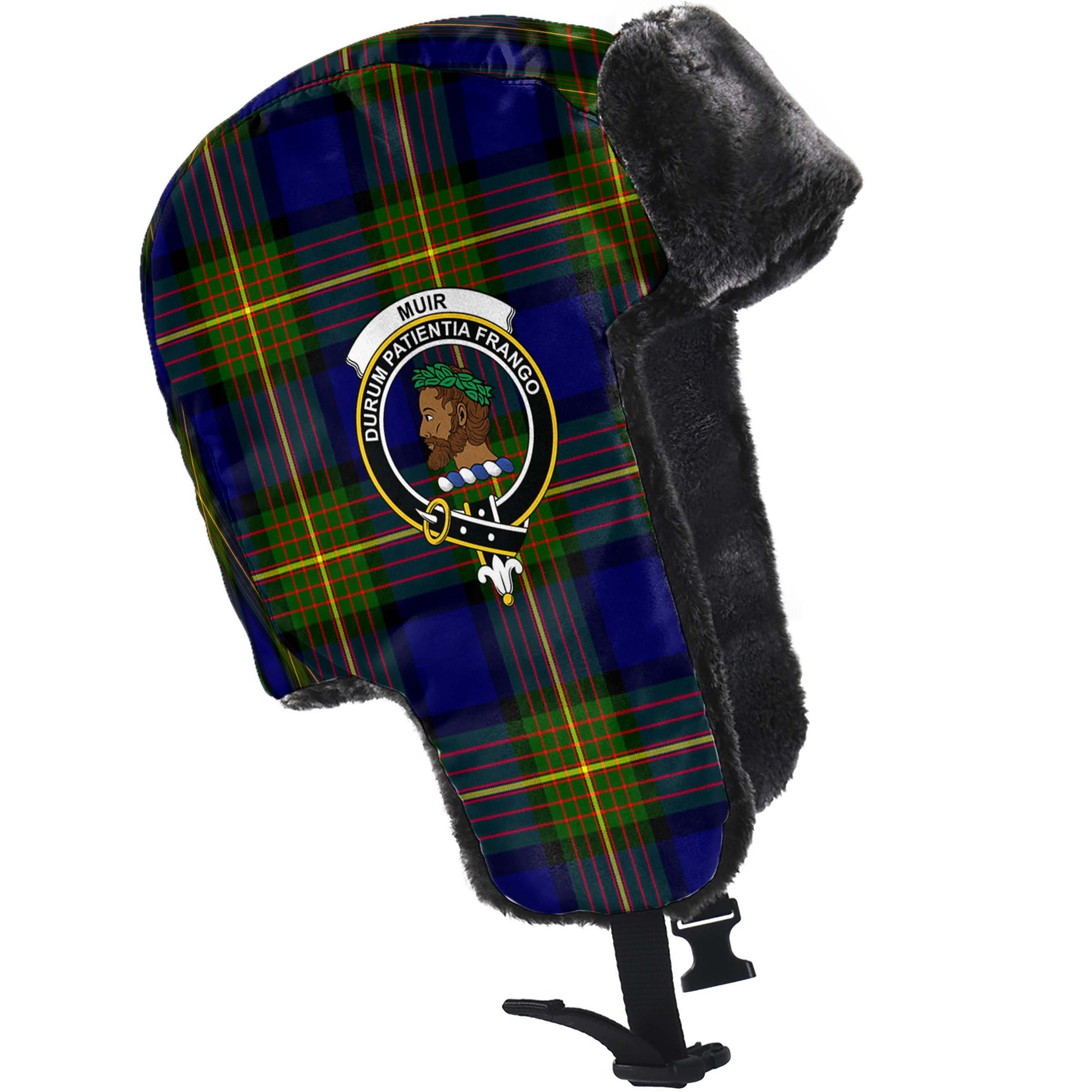 Muir Tartan Winter Trapper Hat with Family Crest - Tartanvibesclothing