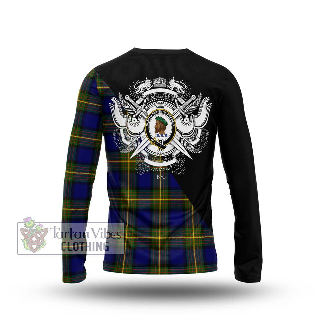 Muir Tartan Long Sleeve T-Shirt with Family Crest and Military Logo Style - Tartanvibesclothing Shop