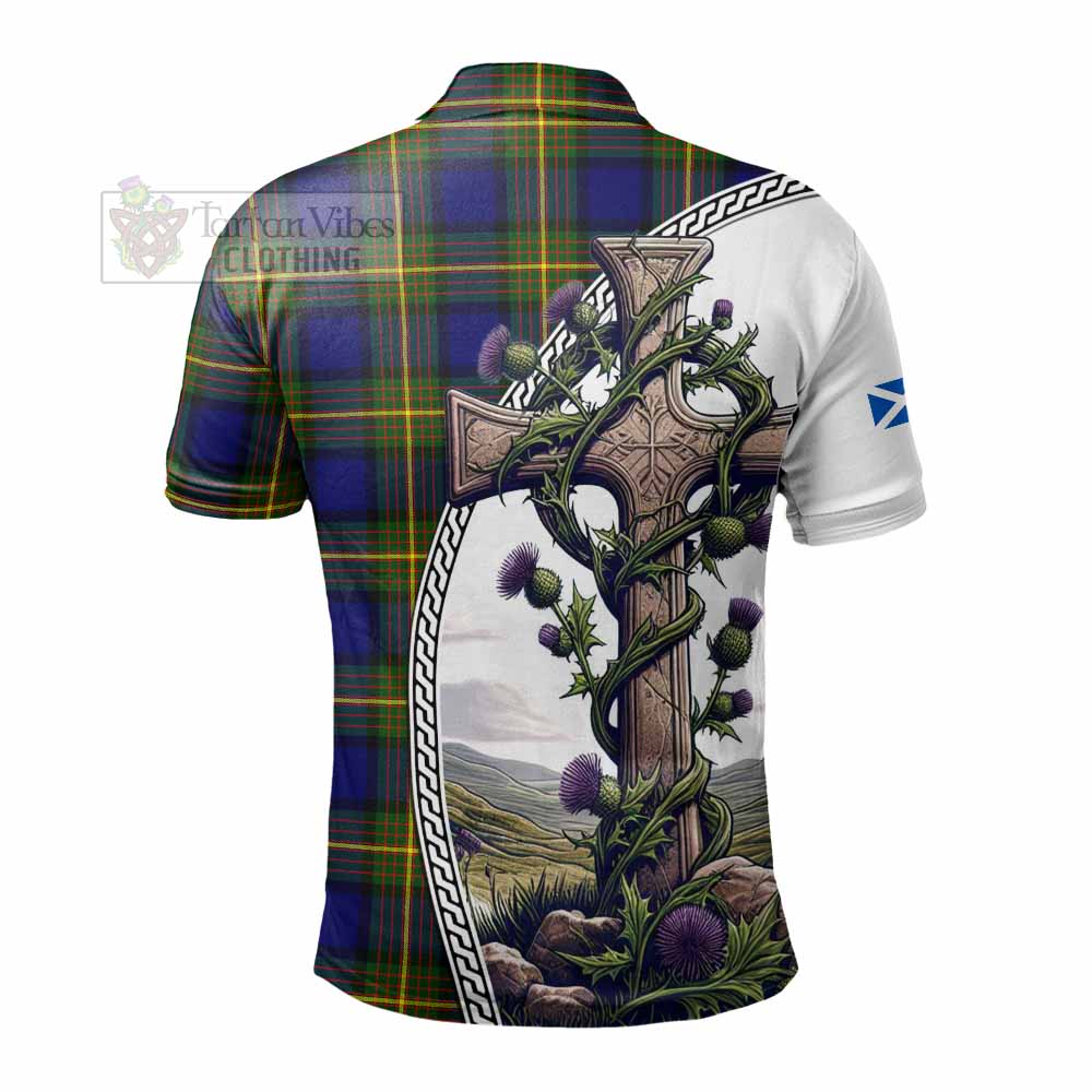 Tartan Vibes Clothing Muir Tartan Polo Shirt with Family Crest and St. Andrew's Cross Accented by Thistle Vines