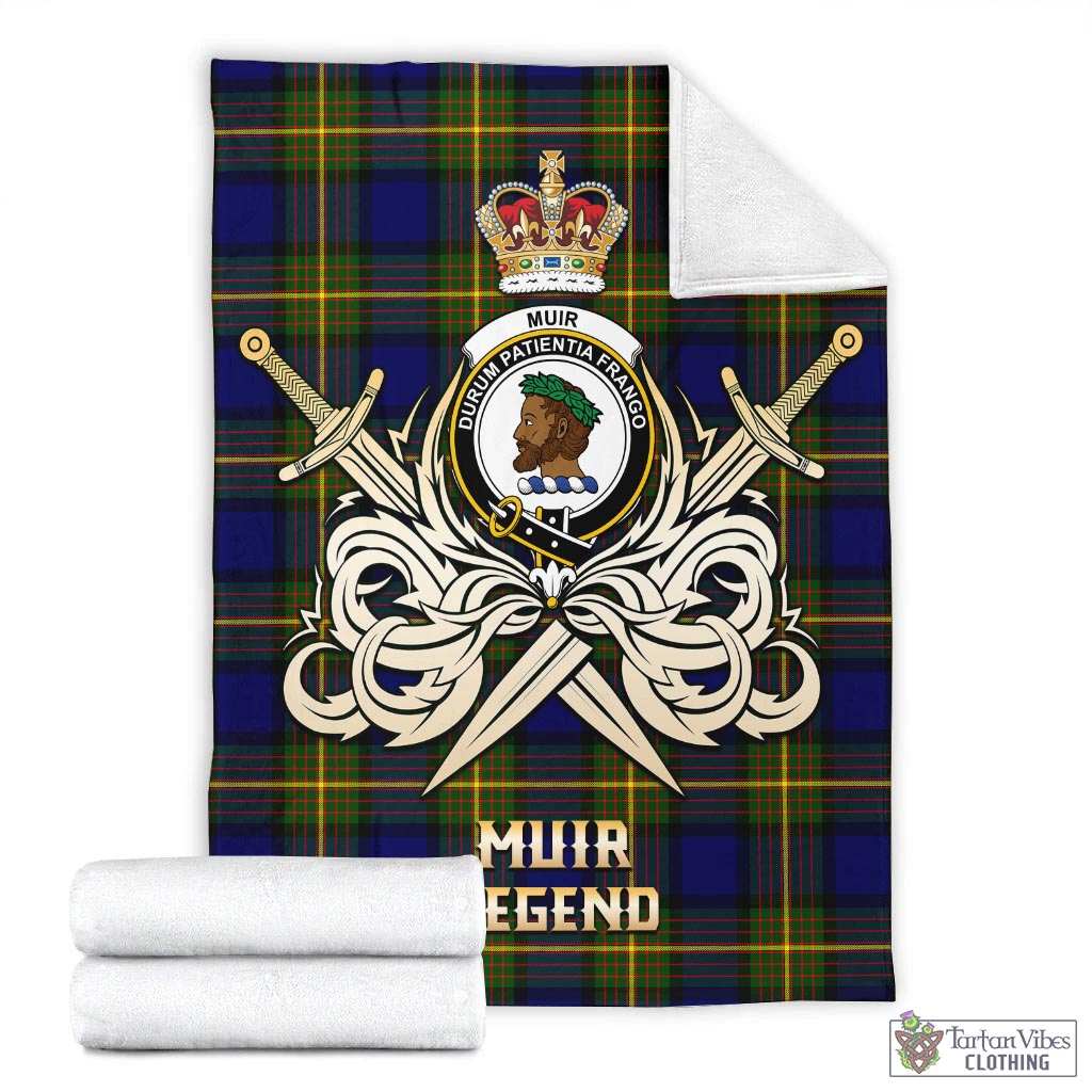 Tartan Vibes Clothing Muir Tartan Blanket with Clan Crest and the Golden Sword of Courageous Legacy