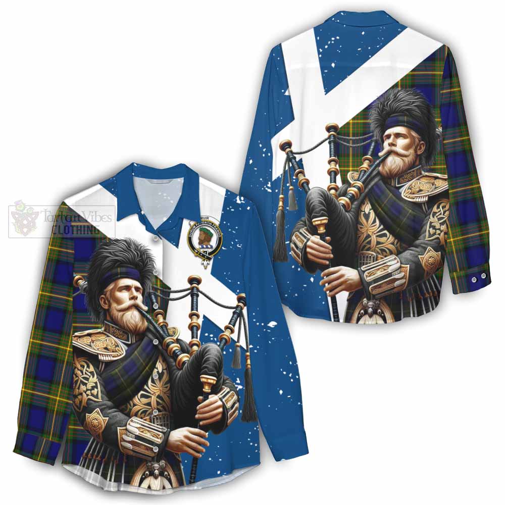 Tartan Vibes Clothing Muir Tartan Women's Casual Shirt with Family Crest Scottish Bagpiper Vibes