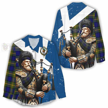 Muir Tartan Women's Casual Shirt with Family Crest Scottish Bagpiper Vibes