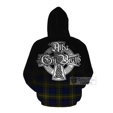 Muir Tartan Cotton Hoodie Featuring Alba Gu Brath Family Crest Celtic Inspired