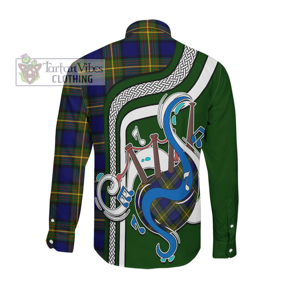 Muir Tartan Long Sleeve Button Shirt with Epic Bagpipe Style Men's Shirt - Tartanvibesclothing Shop