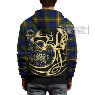 Muir Tartan Hoodie with Family Crest Celtic Wolf Style