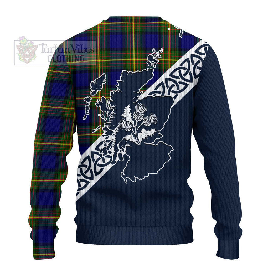 Tartan Vibes Clothing Muir Tartan Knitted Sweater Featuring Thistle and Scotland Map