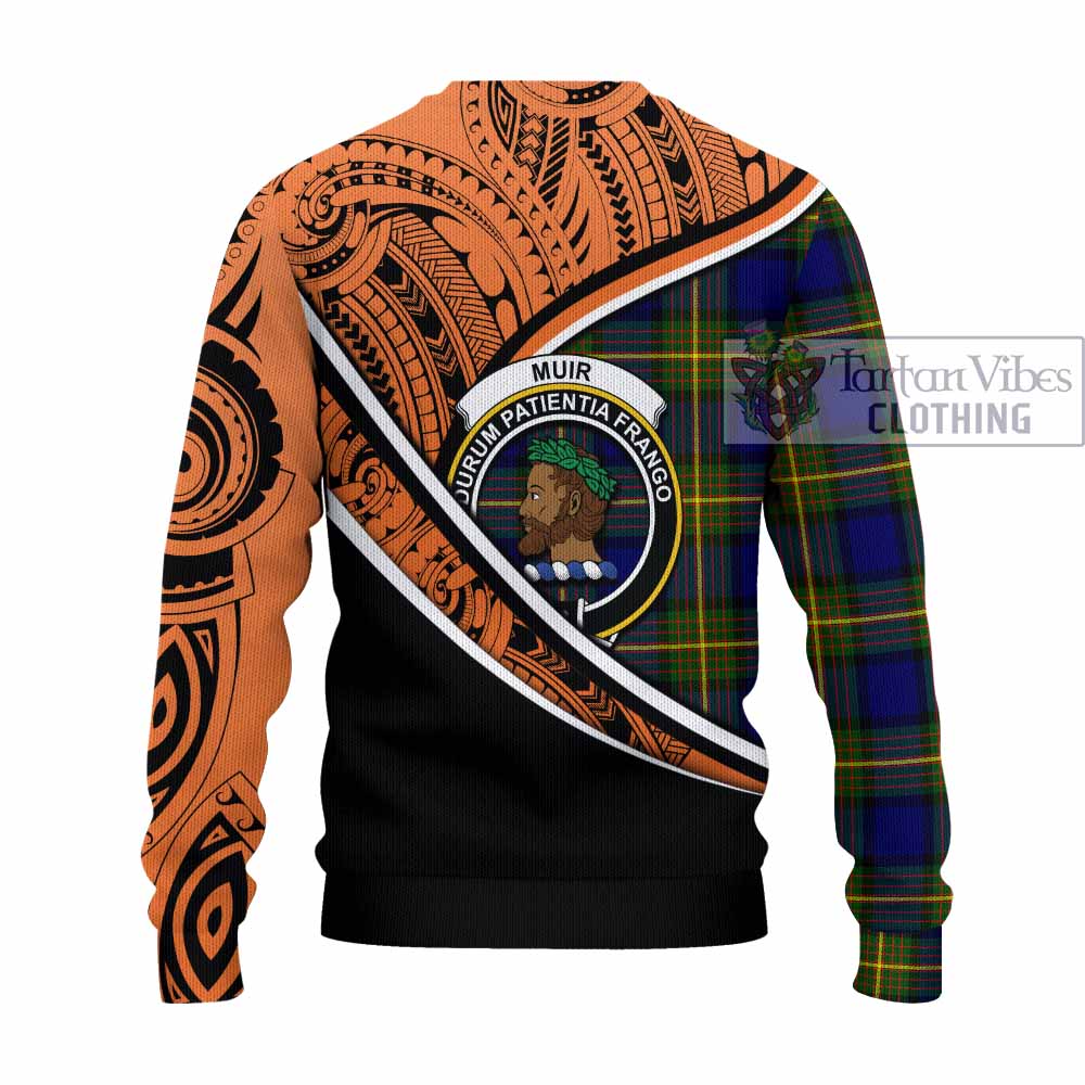 Tartan Vibes Clothing Muir Crest Tartan Knitted Sweater with Maori Tattoo Style - Orange Version