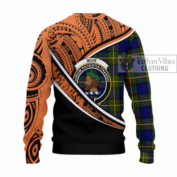 Muir Crest Tartan Knitted Sweater with Polynesian Vibes Style - Orange Version