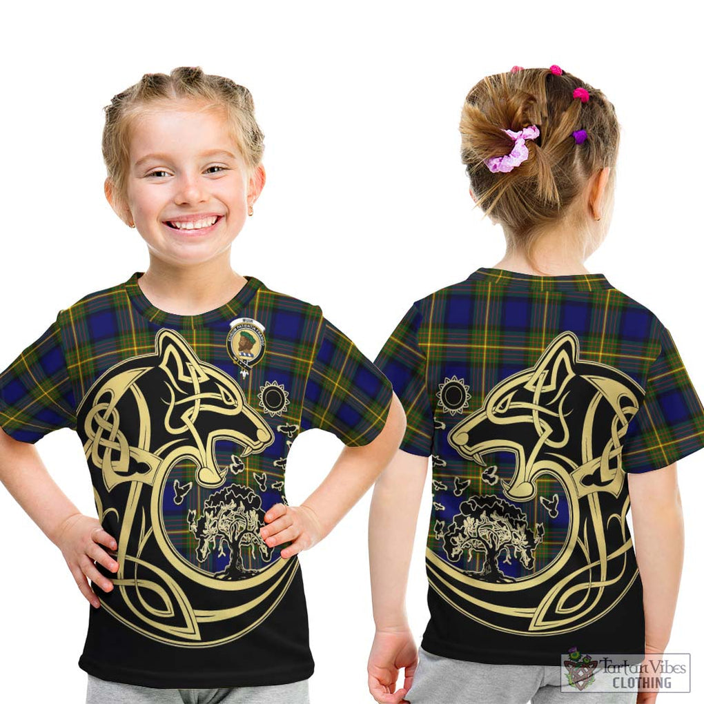 Muir Tartan Kid T-Shirt with Family Crest Celtic Wolf Style - Tartan Vibes Clothing