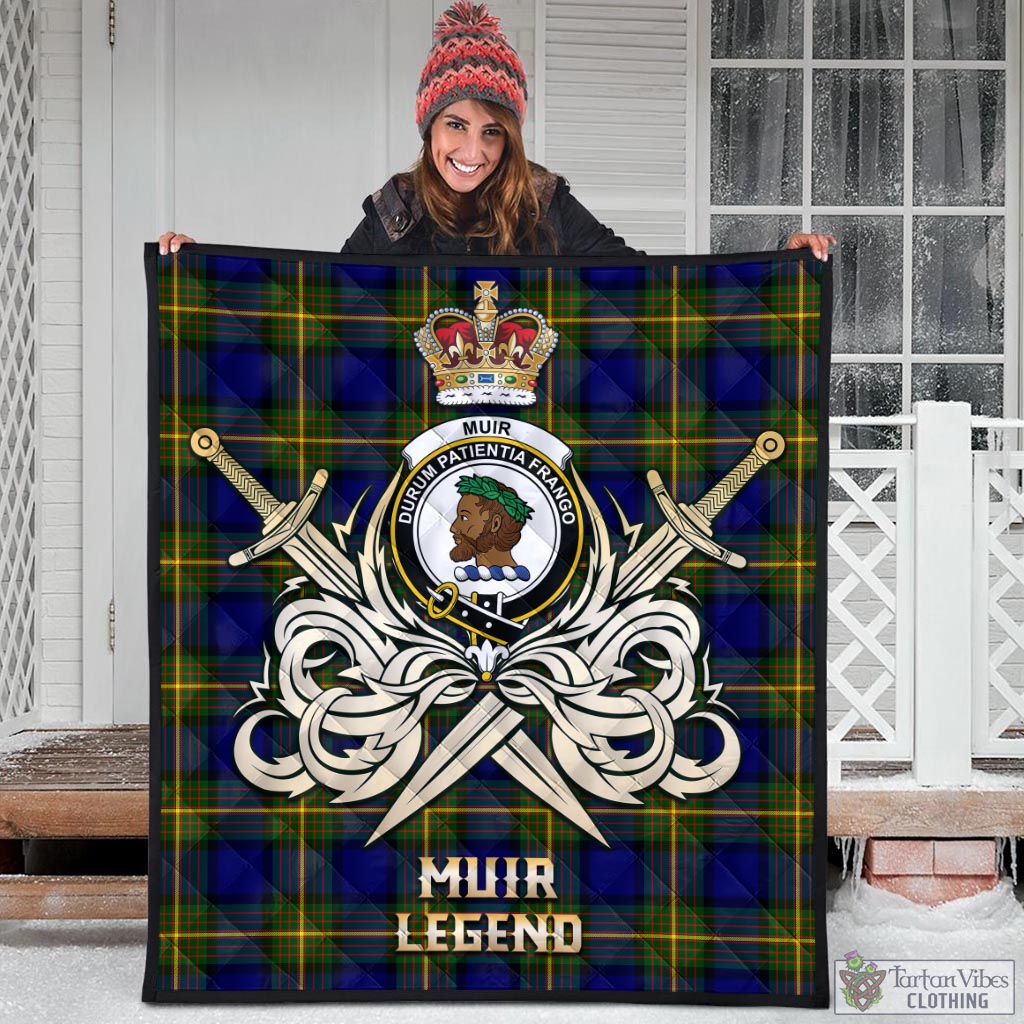 Tartan Vibes Clothing Muir Tartan Quilt with Clan Crest and the Golden Sword of Courageous Legacy