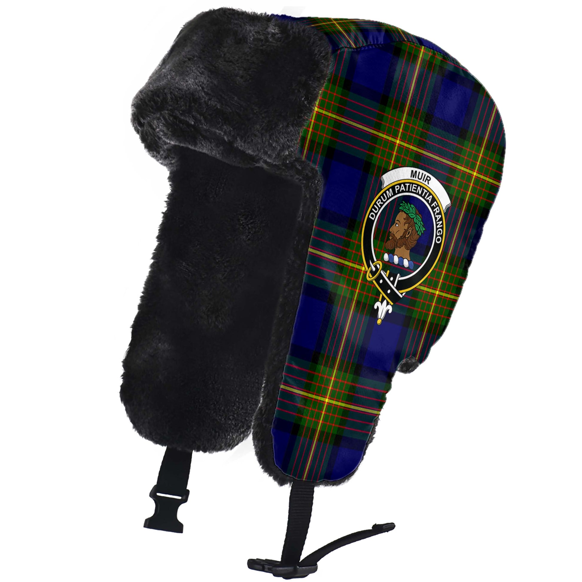 Muir Tartan Winter Trapper Hat with Family Crest - Tartanvibesclothing