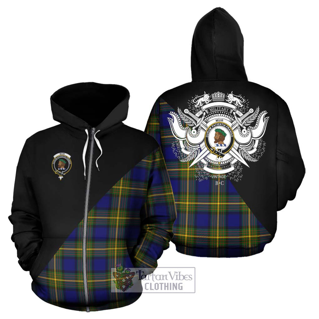 Muir Tartan Hoodie with Family Crest and Military Logo Style - Tartanvibesclothing Shop