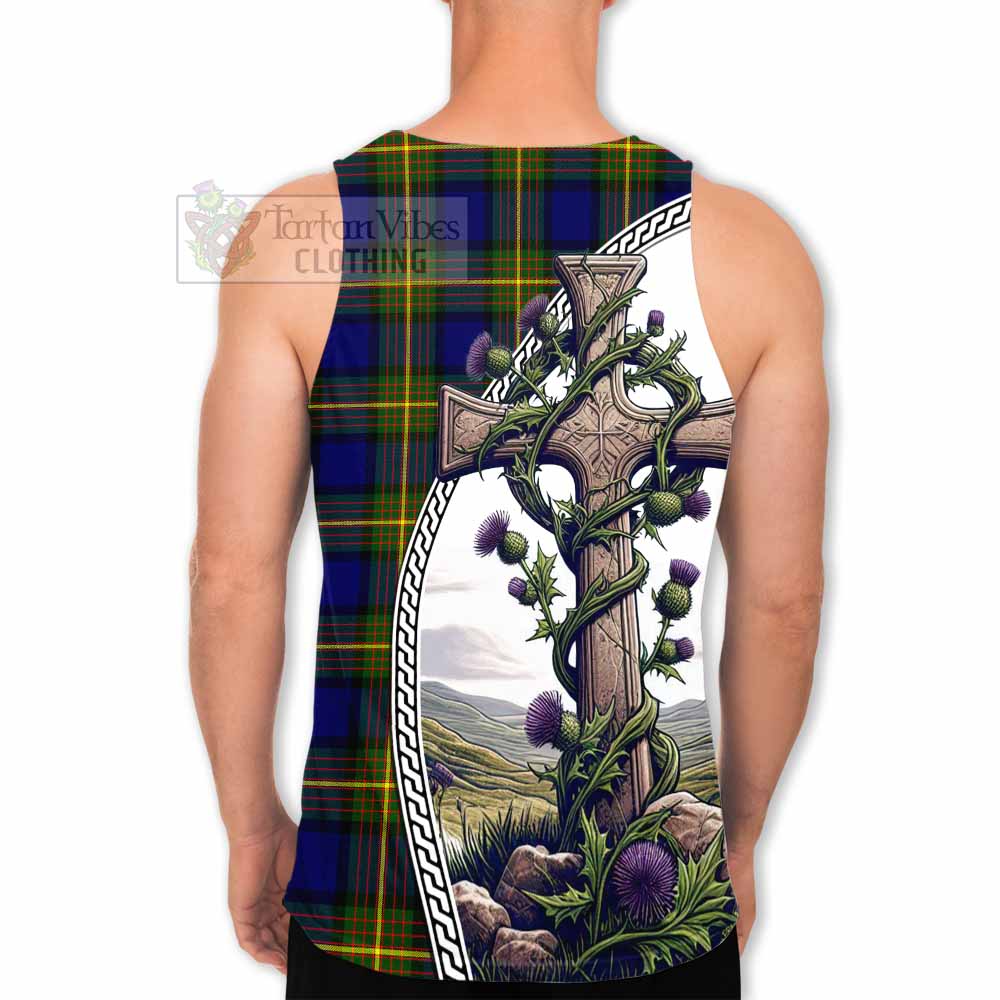 Tartan Vibes Clothing Muir Tartan Men's Tank Top with Family Crest and St. Andrew's Cross Accented by Thistle Vines