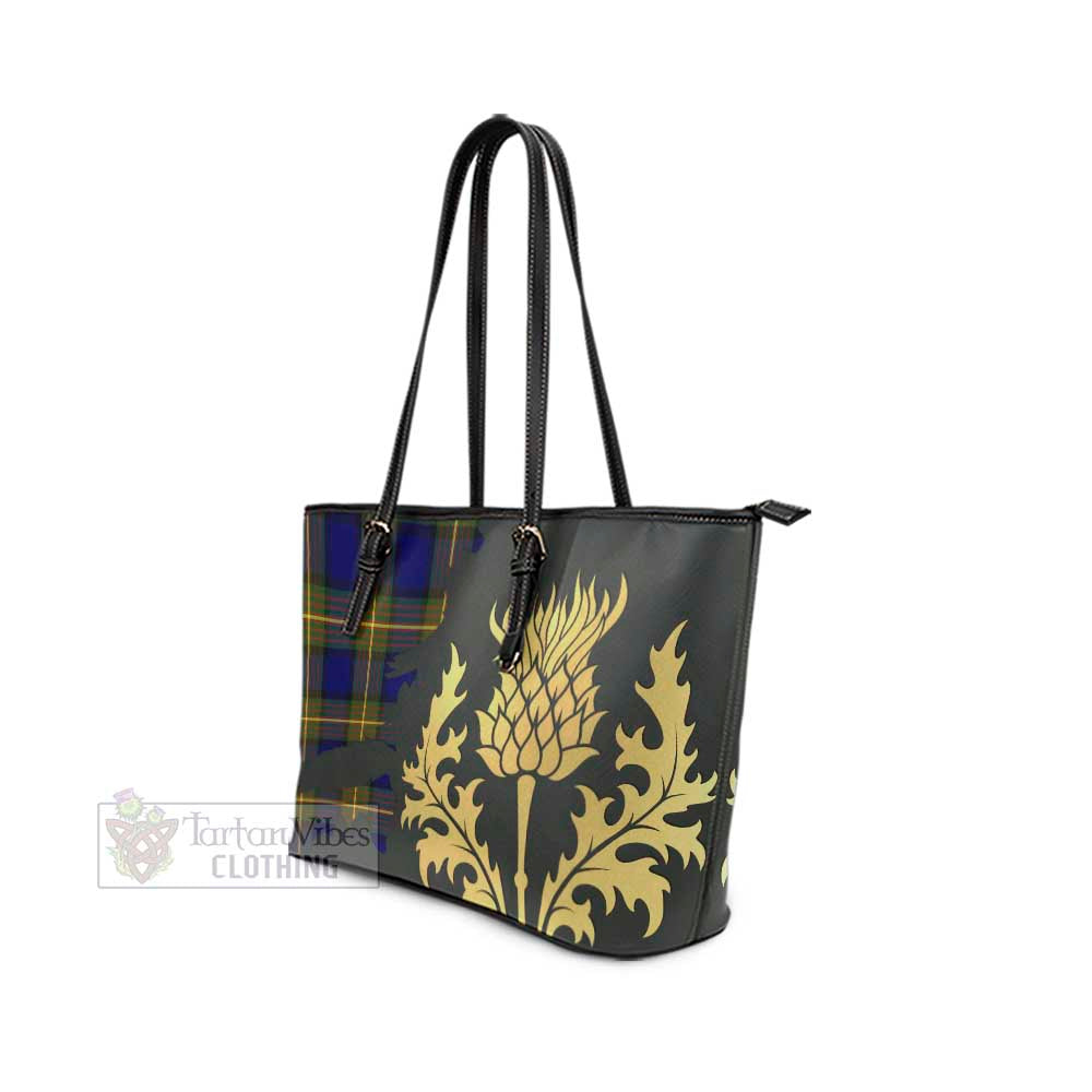 Muir Tartan Leather Tote Bag Gold Thistle Style - Tartan Vibes Clothing