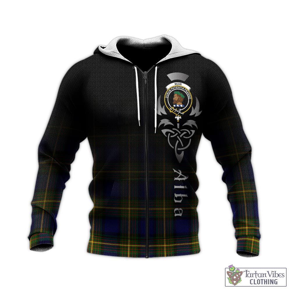 Tartan Vibes Clothing Muir Tartan Knitted Hoodie Featuring Alba Gu Brath Family Crest Celtic Inspired