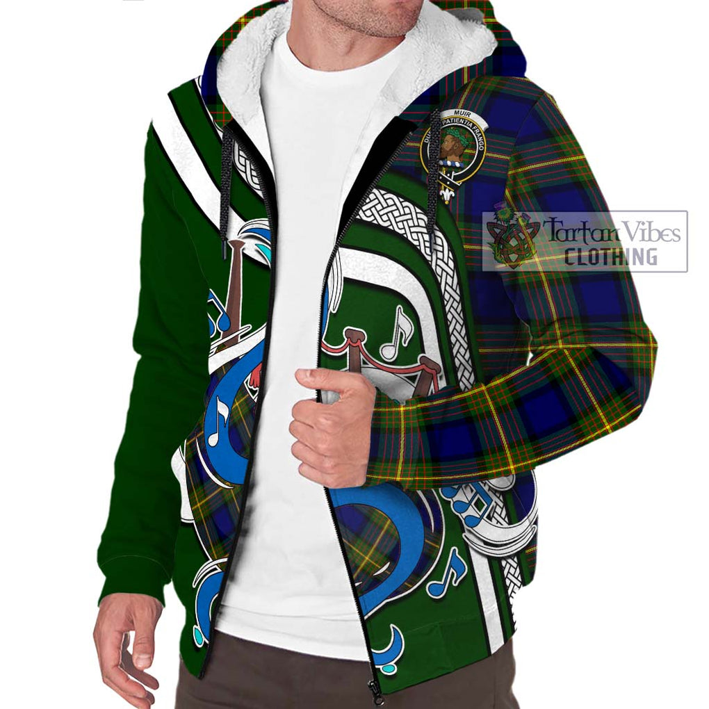 Muir Tartan Sherpa Hoodie with Epic Bagpipe Style Unisex - Tartanvibesclothing Shop