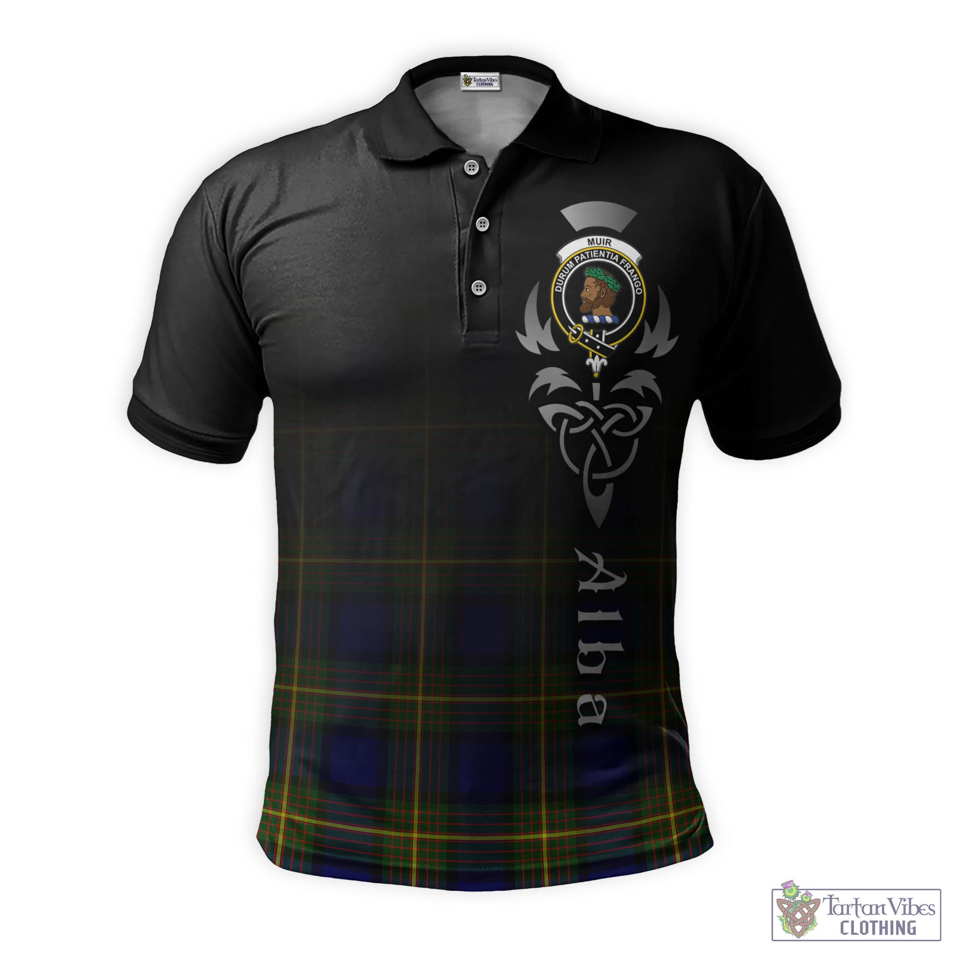 Tartan Vibes Clothing Muir Tartan Polo Shirt Featuring Alba Gu Brath Family Crest Celtic Inspired