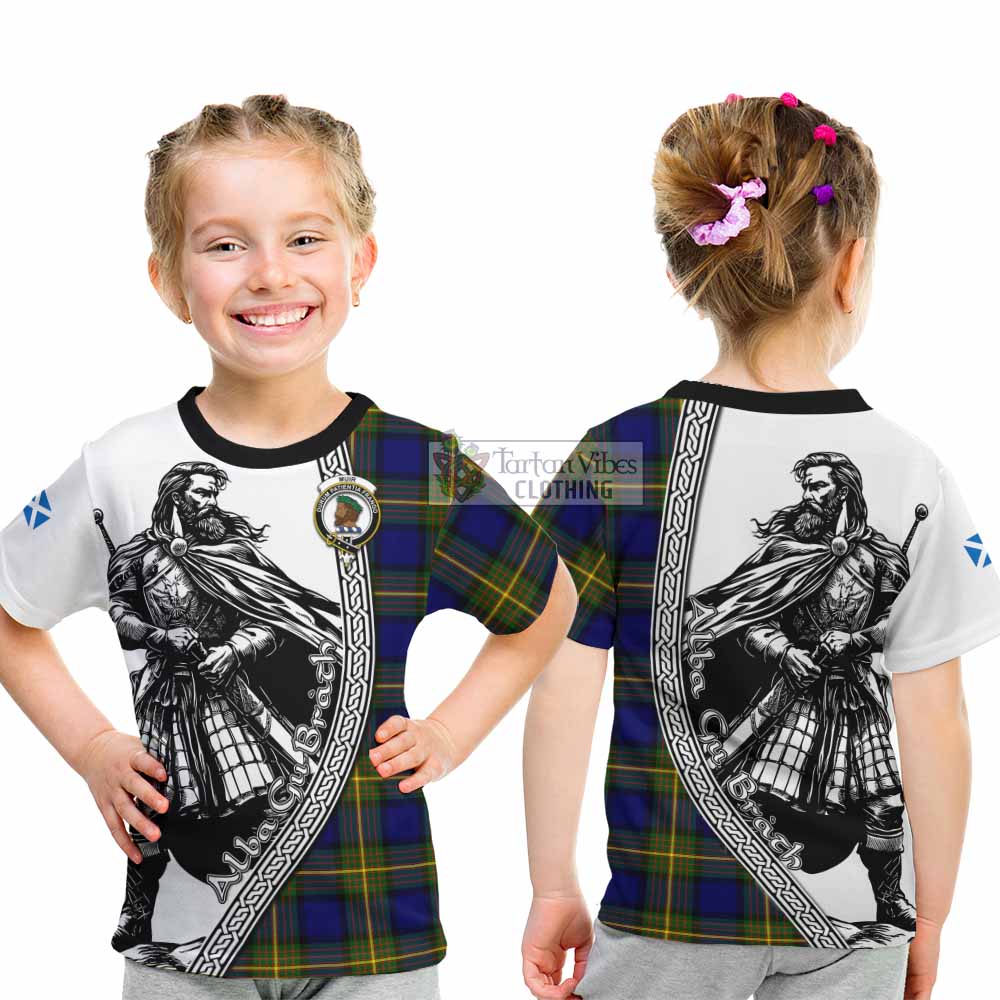 Muir Tartan Clan Crest Kid T-Shirt with Highlander Warrior Celtic Style