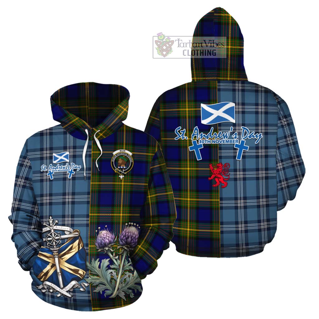 Tartan Vibes Clothing Muir Tartan Cotton Hoodie Happy St. Andrew's Day Half Tartan Style