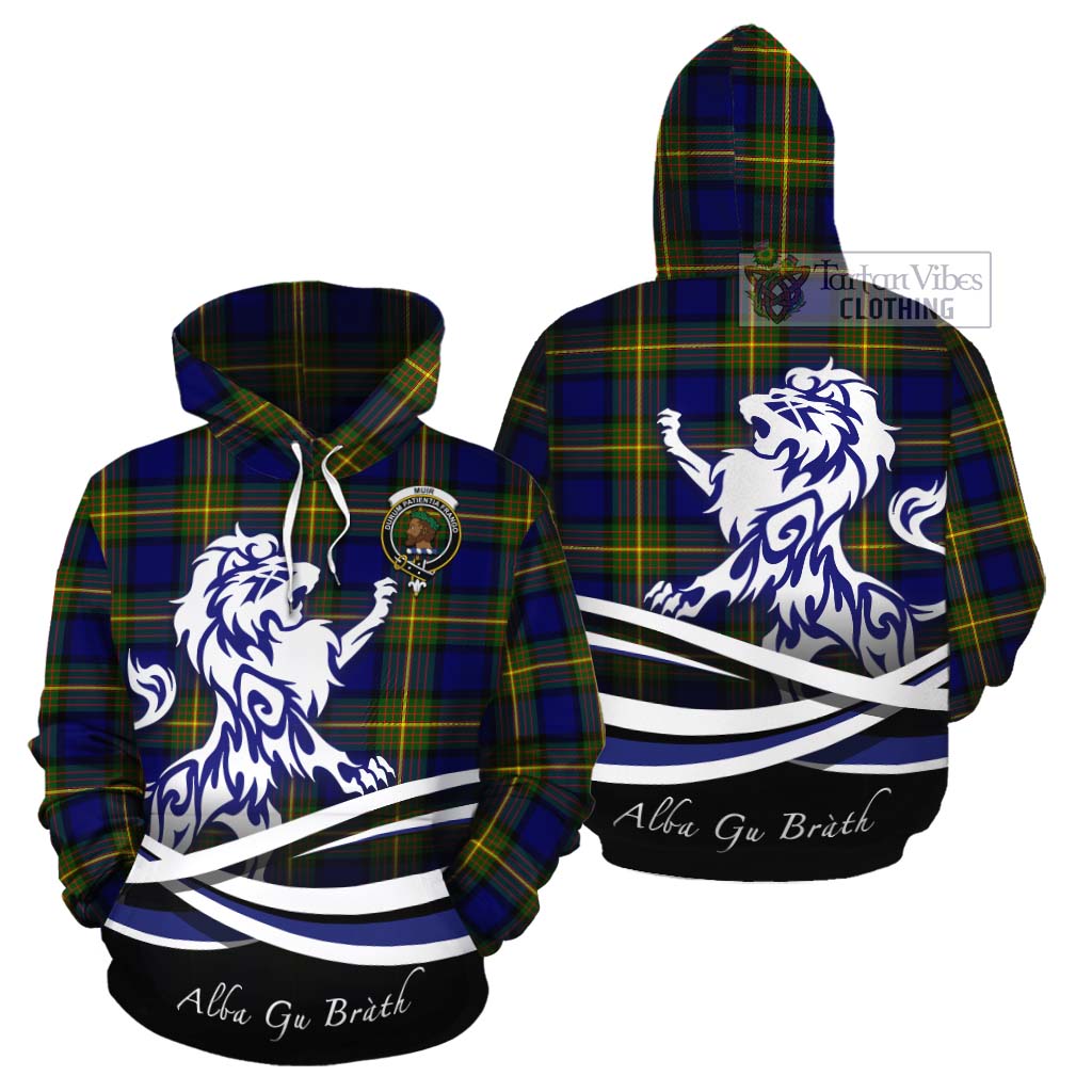 Tartan Vibes Clothing Muir Tartan Cotton Hoodie with Alba Gu Brath Regal Lion Emblem