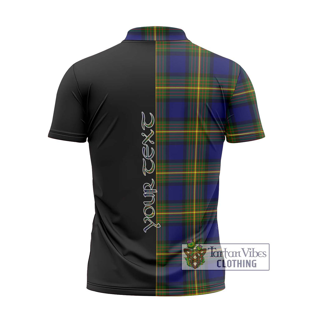 Muir Tartan Zipper Polo Shirt with Family Crest and Half Of Me Style - Tartanvibesclothing Shop