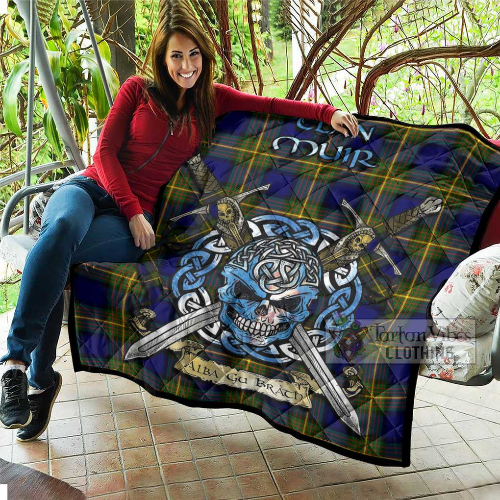 Tartan Vibes Clothing Muir Tartan Quilt with Celtic Skull Alba Gu Brath Style