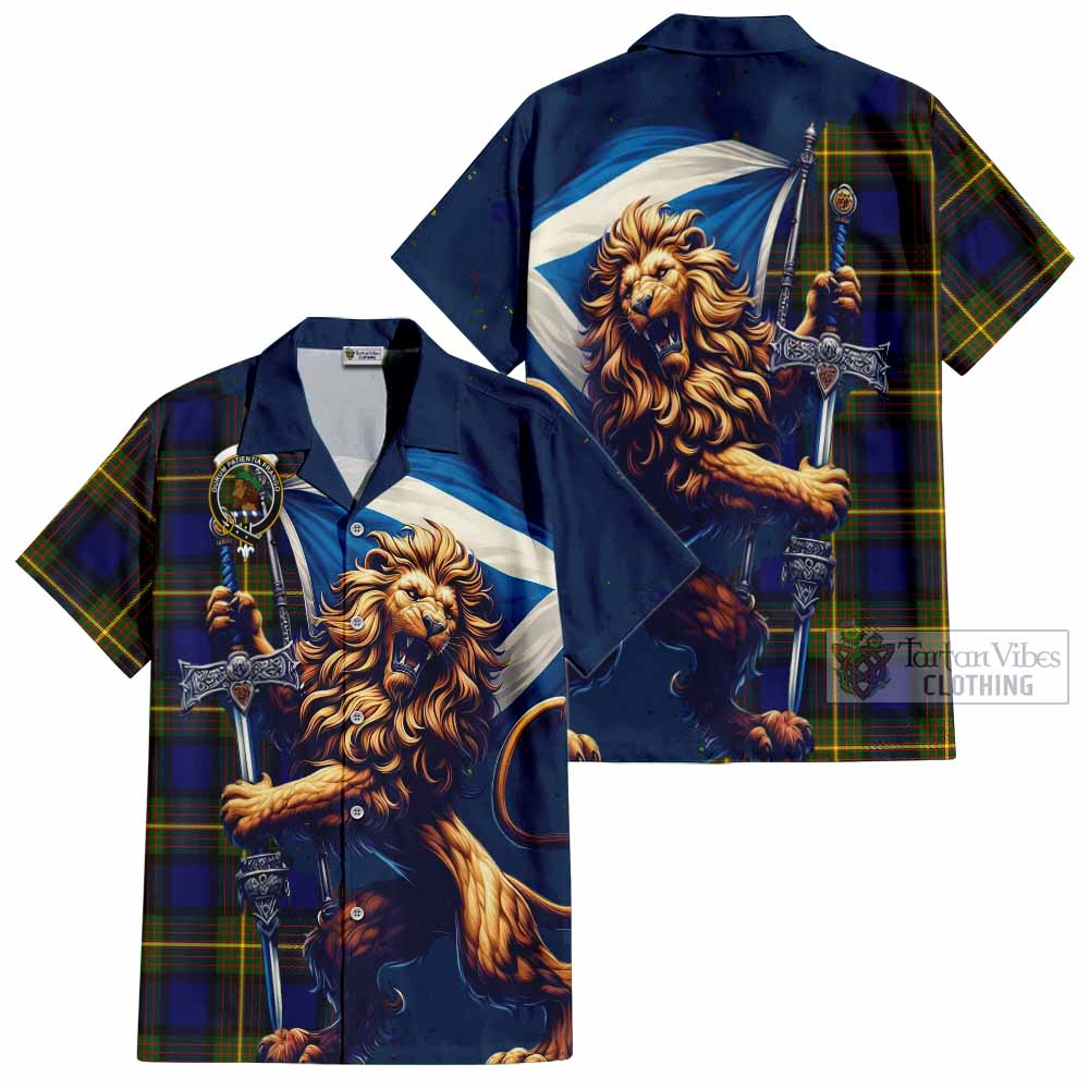 Tartan Vibes Clothing Muir Tartan Family Crest Short Sleeve Button Shirt with Scottish Majestic Lion