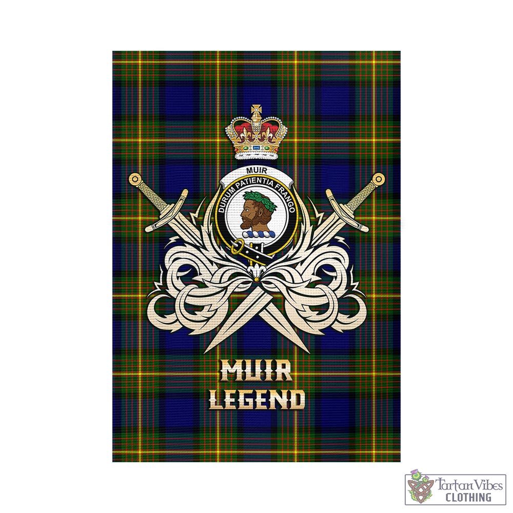 Tartan Vibes Clothing Muir Tartan Flag with Clan Crest and the Golden Sword of Courageous Legacy