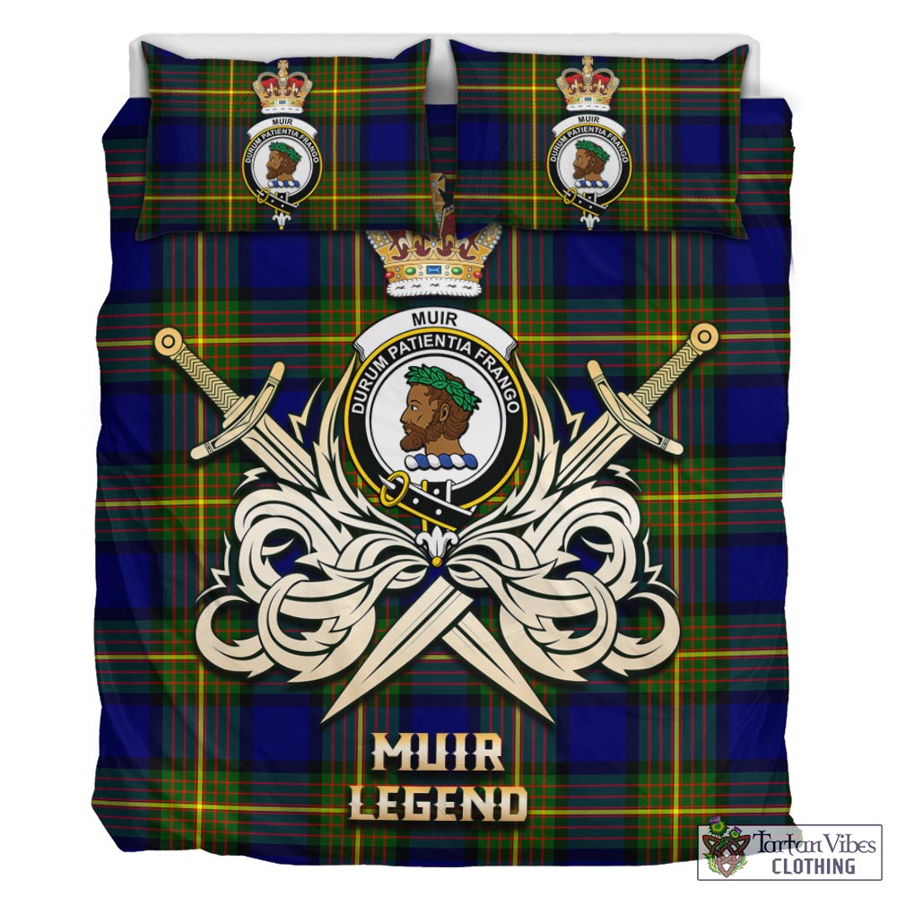 Tartan Vibes Clothing Muir Tartan Bedding Set with Clan Crest and the Golden Sword of Courageous Legacy