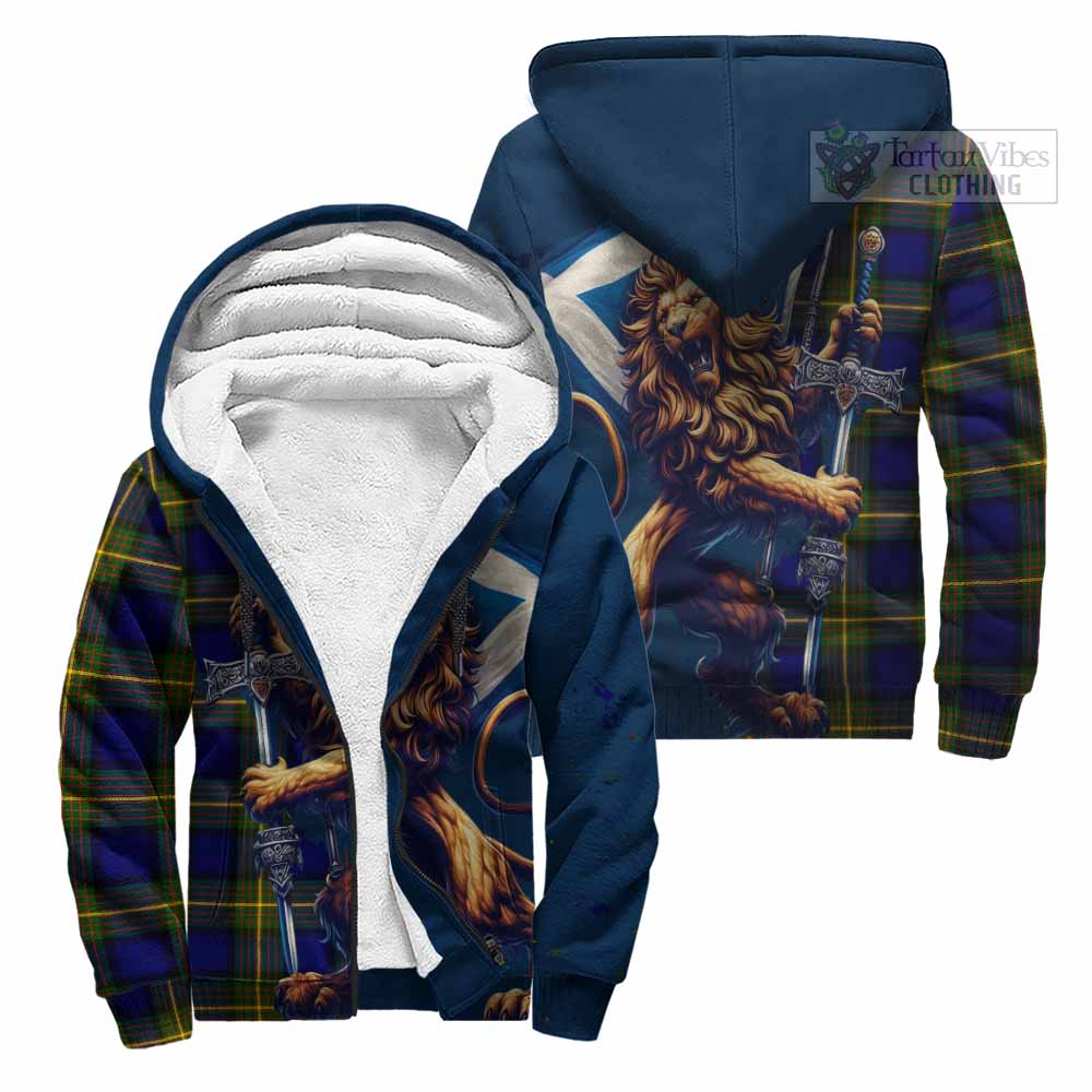 Tartan Vibes Clothing Muir Tartan Family Crest Sherpa Hoodie with Scottish Majestic Lion