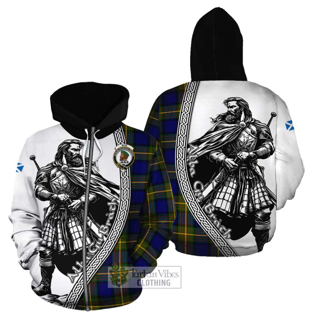 Tartan Vibes Clothing Muir Tartan Clan Crest Cotton Hoodie with Highlander Warrior Celtic Style